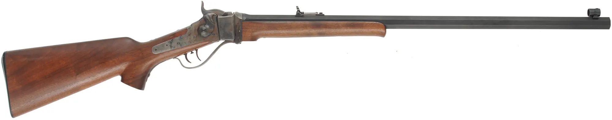 1874 Sharps No. 1 Sporting Rifle,
caliber .40-65 Win., 28" octagon barrel, 
pistol grip, walnut,  globe sight,
used, by Shiloh Sharps