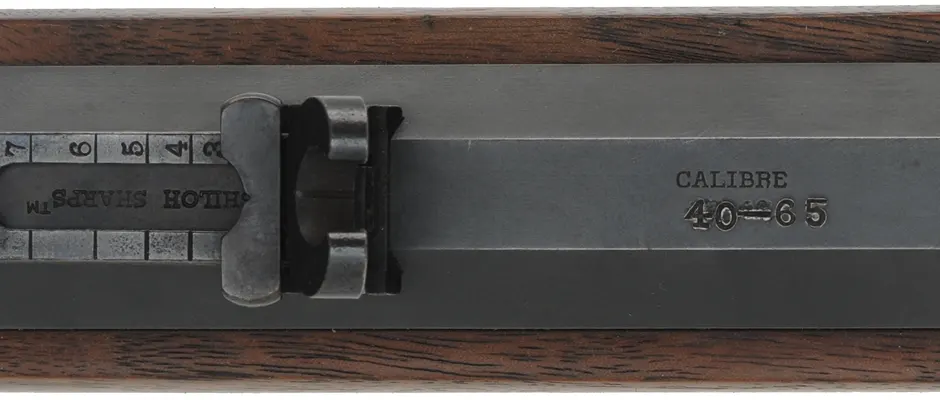 1874 Sharps No. 1 Sporting Rifle,
caliber .40-65 Win., 28" octagon barrel, 
pistol grip, walnut,  globe sight,
used, by Shiloh Sharps