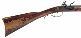 Dauphin County Smoothrifle,
.53 caliber smoothbore, 46" octagon-to-round barrel,
cherry, brass, Siler flintlock,
by Brian Turner