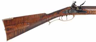 Lancaster County, Pennsylvania Longrifle, 
.50 caliber, 42" Colerain swamped barrel,
large Siler flintlock, brass, curly maple, 
new, unfired, by M. Compton