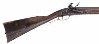  York County Longrifle , .40 caliber, 42" swamped Colerain barrel, Chambers' flint lock, curly maple, brass, percussion conversion, used