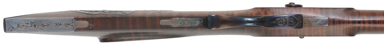 Hawken Rifle,
.50 caliber, W.M. Large 36" barrel,
percussion, walnut, engraved iron
used, signed by T. Wilkes Hawken Rifle,
.50 caliber, W.M. Large 36" barrel,
percussion, walnut, engraved iron
used, signed by T. Wilkes