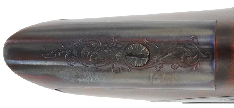 Hawken Rifle,
.50 caliber, W.M. Large 36" barrel,
percussion, walnut, engraved iron
used, signed by T. Wilkes Hawken Rifle,
.50 caliber, W.M. Large 36" barrel,
percussion, walnut, engraved iron
used, signed by T. Wilkes
