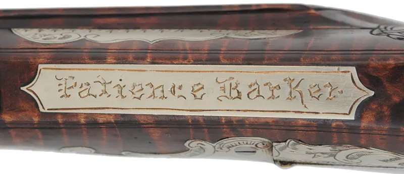 Lehigh Valley Longrifle,
.32 caliber, 33-1/4" straight octagon barrel,
curly maple, brass & nickel silver trim, small Siler flintlock, 
used, signed by L. Bryner