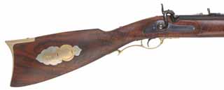  California Fullstock Rifle .50 caliber, 26" barrel, Claro walnut, brass, L&R percussion lock, step adjustable rear sight, used