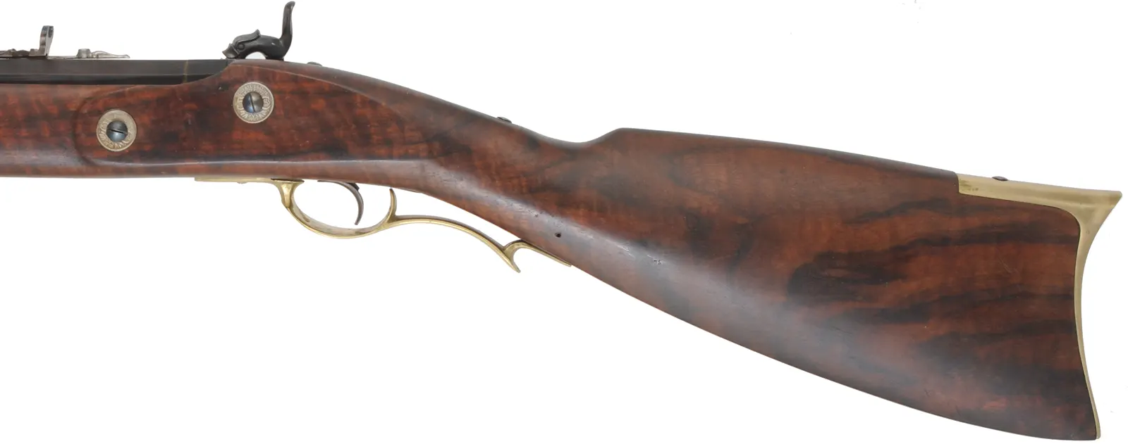 California Fullstock Rifle
.50 caliber, 26" barrel,
Claro walnut, brass, 
L&R percussion lock, step adjustable rear sight, used