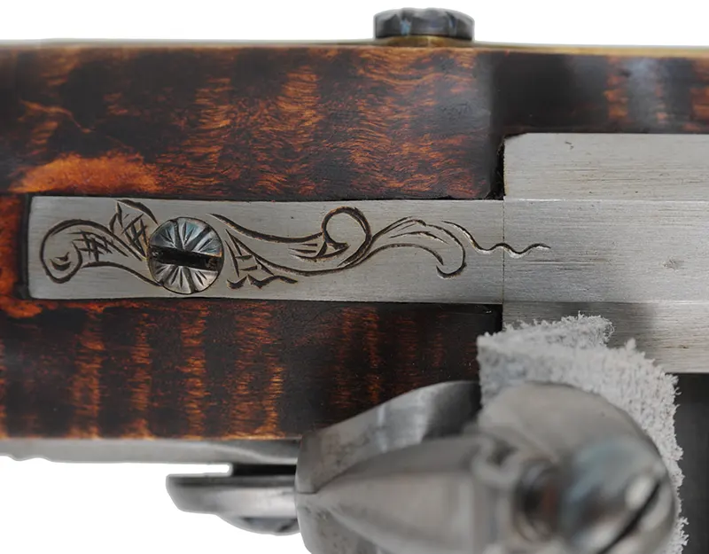 York County Longrifle,
.50 caliber, 42" straight octagon barrel,
flintlock, fancy curly maple, engraved brass,
used, by G.L. Jones