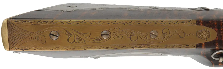 York County Longrifle,
.50 caliber, 42" straight octagon barrel,
flintlock, fancy curly maple, engraved brass,
used, by G.L. Jones