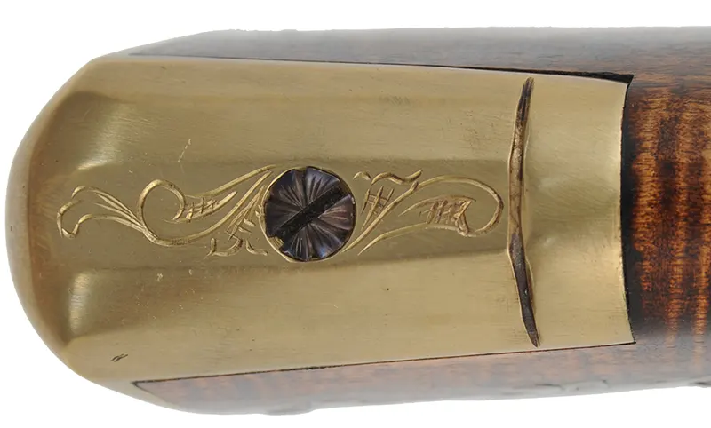 York County Longrifle,
.50 caliber, 42" straight octagon barrel,
flintlock, fancy curly maple, engraved brass,
used, by G.L. Jones