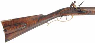  Lancaster County, Pennsylvania Longrifle , .45 caliber, 42" Colerain swamped barrel, Chambers flintlock, curly maple, brass, new, unfired, by Mike Compton 