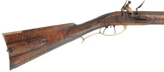 Lancaster County, Pennsylvania Longrifle,
.45 caliber, 42" Colerain swamped barrel,
Chambers flintlock, curly maple, brass,
new, unfired, by Mike Compton