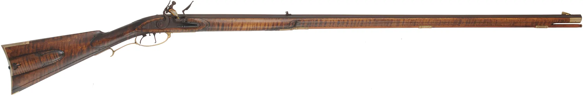 Lancaster County, Pennsylvania Longrifle,
.45 caliber, 42" Colerain swamped barrel,
Chambers flintlock, curly maple, brass,
new, unfired, by Mike Compton Lancaster County, Pennsylvania Longrifle,
.45 caliber, 42" Colerain swamped barrel,
Chambers flintlock, curly maple, brass,
new, unfired, by Mike Compton