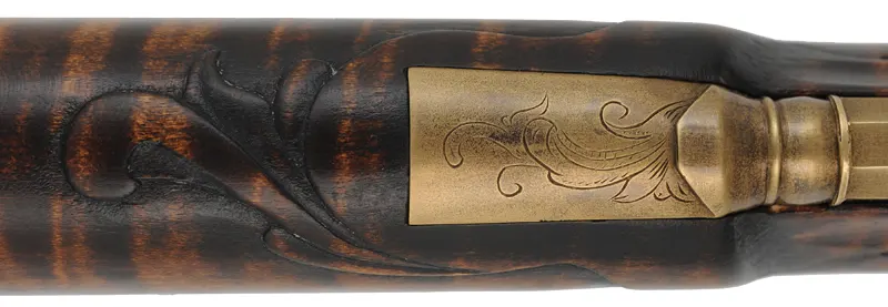 Lancaster County, Pennsylvania Longrifle,
.45 caliber, 42" Colerain swamped barrel,
Chambers flintlock, curly maple, brass,
new, unfired, by Mike Compton Lancaster County, Pennsylvania Longrifle,
.45 caliber, 42" Colerain swamped barrel,
Chambers flintlock, curly maple, brass,
new, unfired, by Mike Compton