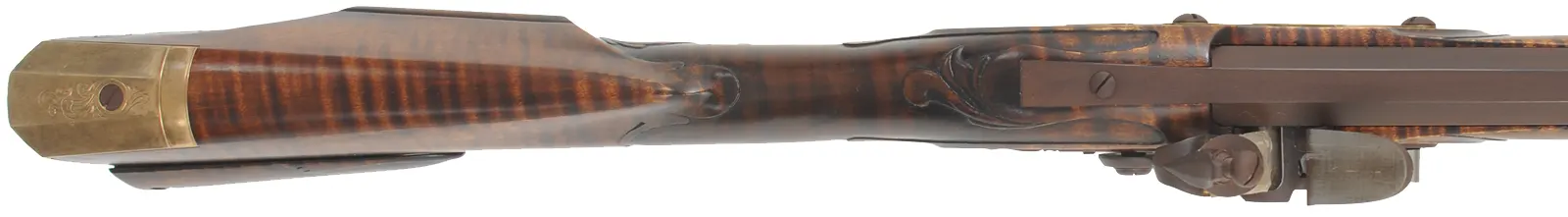 Lancaster County, Pennsylvania Longrifle,
.45 caliber, 42" Colerain swamped barrel,
Chambers flintlock, curly maple, brass,
new, unfired, by Mike Compton Lancaster County, Pennsylvania Longrifle,
.45 caliber, 42" Colerain swamped barrel,
Chambers flintlock, curly maple, brass,
new, unfired, by Mike Compton