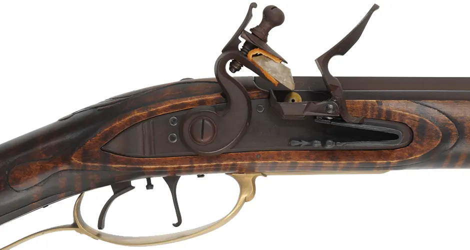 Lancaster County, Pennsylvania Longrifle,
.45 caliber, 42" Colerain swamped barrel,
Chambers flintlock, curly maple, brass,
new, unfired, by Mike Compton Lancaster County, Pennsylvania Longrifle,
.45 caliber, 42" Colerain swamped barrel,
Chambers flintlock, curly maple, brass,
new, unfired, by Mike Compton