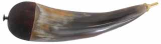 Priming Horn,
6-3/4" length, horn, 
domed plug, iron nail, 3 grain valve 