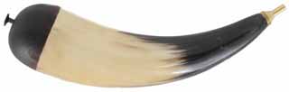 Priming Horn,
7" length, horn, 
domed plug, iron nail, 3 grain valve 