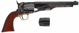 1860 Army Revolver,
.44 caliber, 8" barrel,
walnut, blued, full fluted cylinder, 
extra cylinder, stainless nipples, holster,
used, by Aldo Uberti