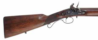 Mortimer Rifle,
.54 caliber, 35-1/2" octagon-to-round barrel,
flintlock, checkered walnut, iron trim, 
used, by Davide Pedersoli