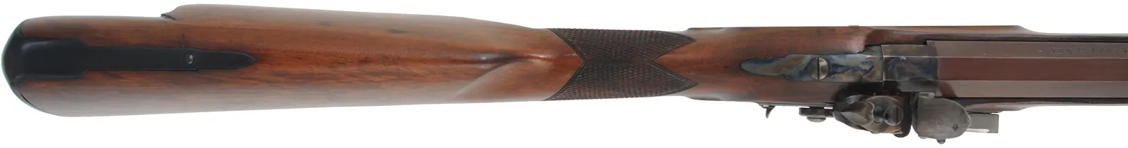Mortimer Rifle,
.54 caliber, 35-1/2" octagon-to-round barrel,
flintlock, checkered walnut, iron trim, 
used, by Davide Pedersoli
