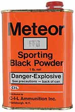 Vintage Meteor Black Powder Container, 
1 pound, FFg, empty