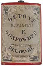 Vintage Dupont Black Powder Container, 
1 pound, Fg, empty