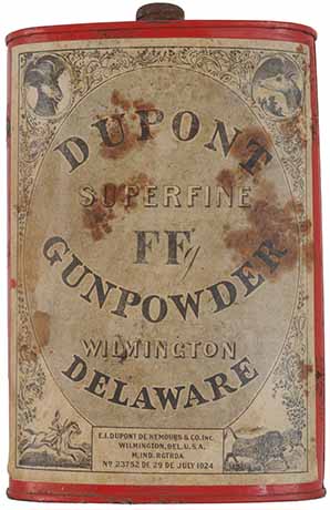 Vintage Dupont Black Powder Container, 
1 pound, FFg, empty