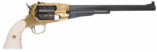  1858 Remington Bison , .44 caliber, 12" barrel, percussion, brass frame, target sights, faux ivory grips, used, with factory box by F.lli Pietta 