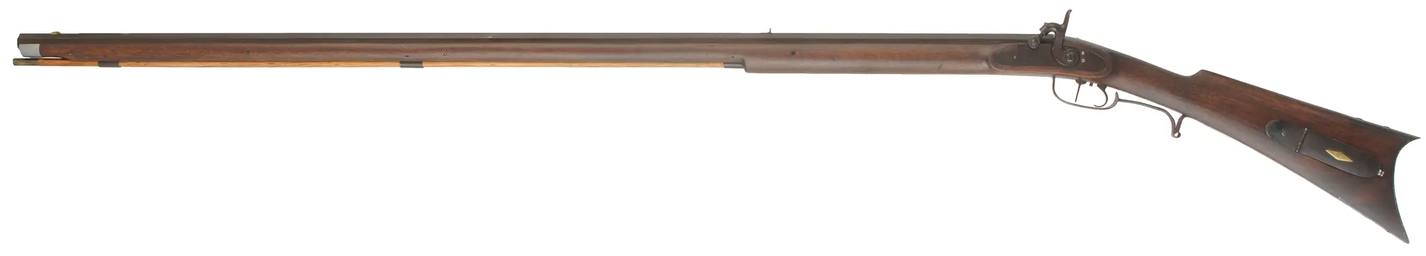 Left Hand Tennessee Mountain Rifle,
.40 caliber, 46" Rayl straight octagon barrel,
Siler percussion lock, walnut, iron trim,
used, marked C.D. Walker Left Hand Tennessee Mountain Rifle,
.40 caliber, 46" Rayl straight octagon barrel,
Siler percussion lock, walnut, iron trim,
used, marked C.D. Walker