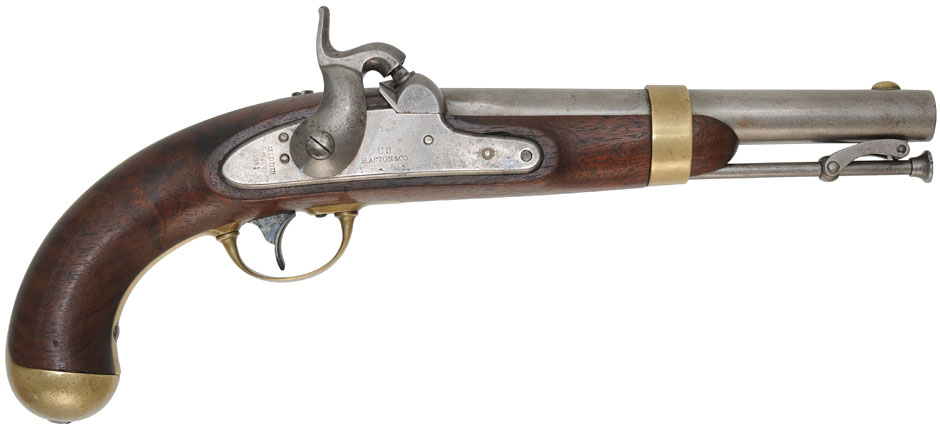 U. S. Model 1842 Aston Pistol,
.54 caliber, 8-1/2" barrel, 
percussion, walnut, brass, 
1851 date, by H. Aston & Co.
