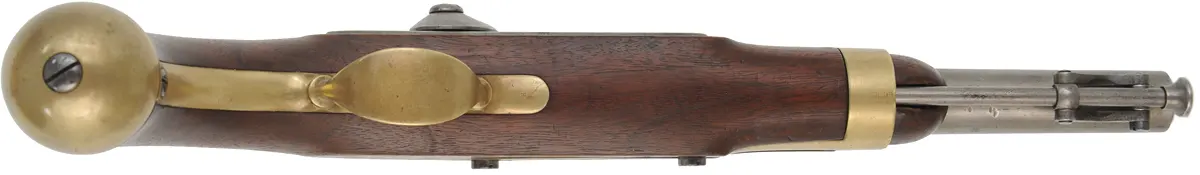 U. S. Model 1842 Aston Pistol,
.54 caliber, 8-1/2" barrel,
percussion, walnut, brass,
1851 date, by H. Aston & Co. U. S. Model 1842 Aston Pistol,
.54 caliber, 8-1/2" barrel,
percussion, walnut, brass,
1851 date, by H. Aston & Co.