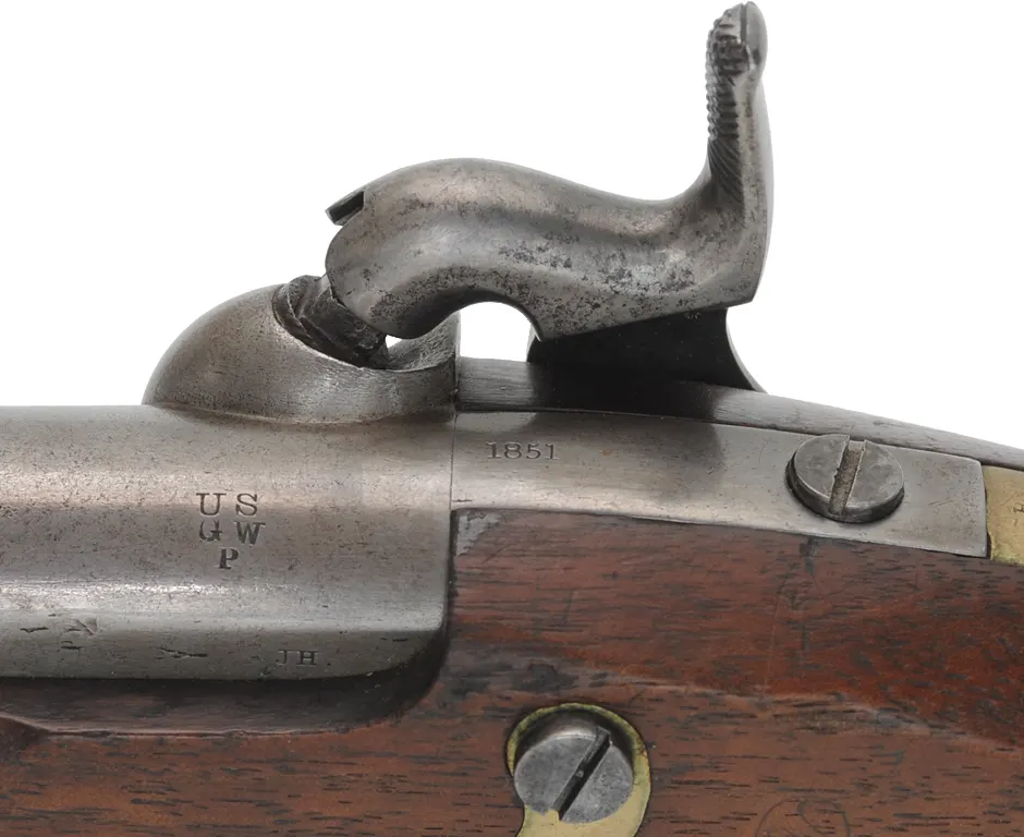 U. S. Model 1842 Aston Pistol,
.54 caliber, 8-1/2" barrel,
percussion, walnut, brass,
1851 date, by H. Aston & Co. U. S. Model 1842 Aston Pistol,
.54 caliber, 8-1/2" barrel,
percussion, walnut, brass,
1851 date, by H. Aston & Co.