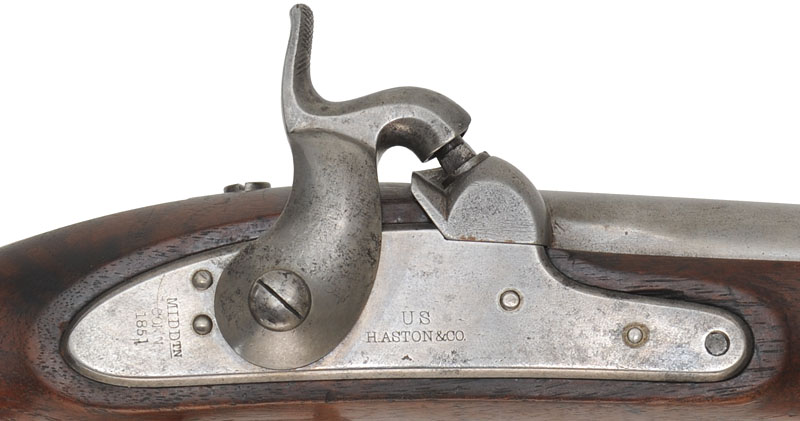U. S. Model 1842 Aston Pistol,
.54 caliber, 8-1/2" barrel, 
percussion, walnut, brass, 
1851 date, by H. Aston & Co.