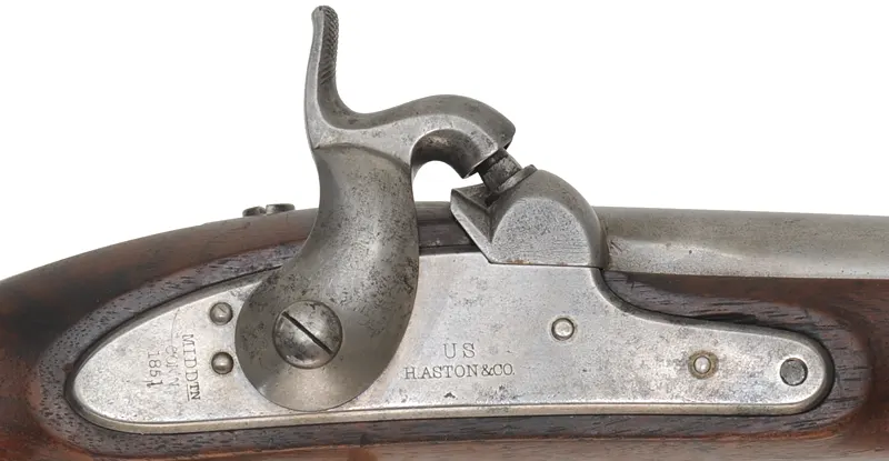 U. S. Model 1842 Aston Pistol,
.54 caliber, 8-1/2" barrel,
percussion, walnut, brass,
1851 date, by H. Aston & Co. U. S. Model 1842 Aston Pistol,
.54 caliber, 8-1/2" barrel,
percussion, walnut, brass,
1851 date, by H. Aston & Co.