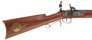 Thompson Center Hawken Rifle, 
.50 caliber, 28" barrel, 
percussion, figured walnut, brass trim, 
Vernier and globe sights, Lyman mold & handles, accessories,
used, by Thompson Center Arms