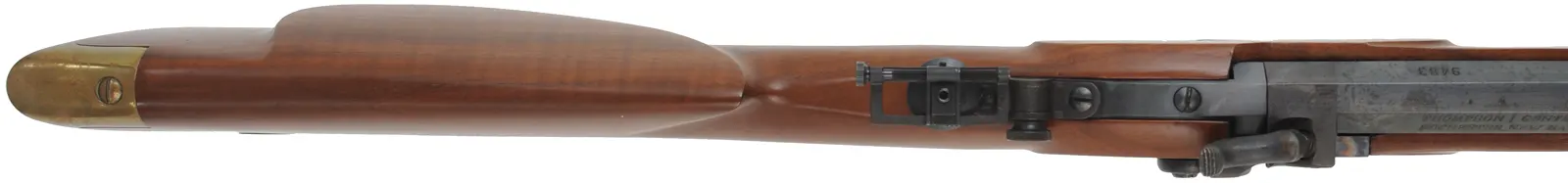 Thompson Center Hawken Rifle, 
.50 caliber, 28" barrel, 
percussion, figured walnut, brass trim, 
Vernier and globe sights, Lyman mold & handles, accessories,
used, by Thompson Center Arms