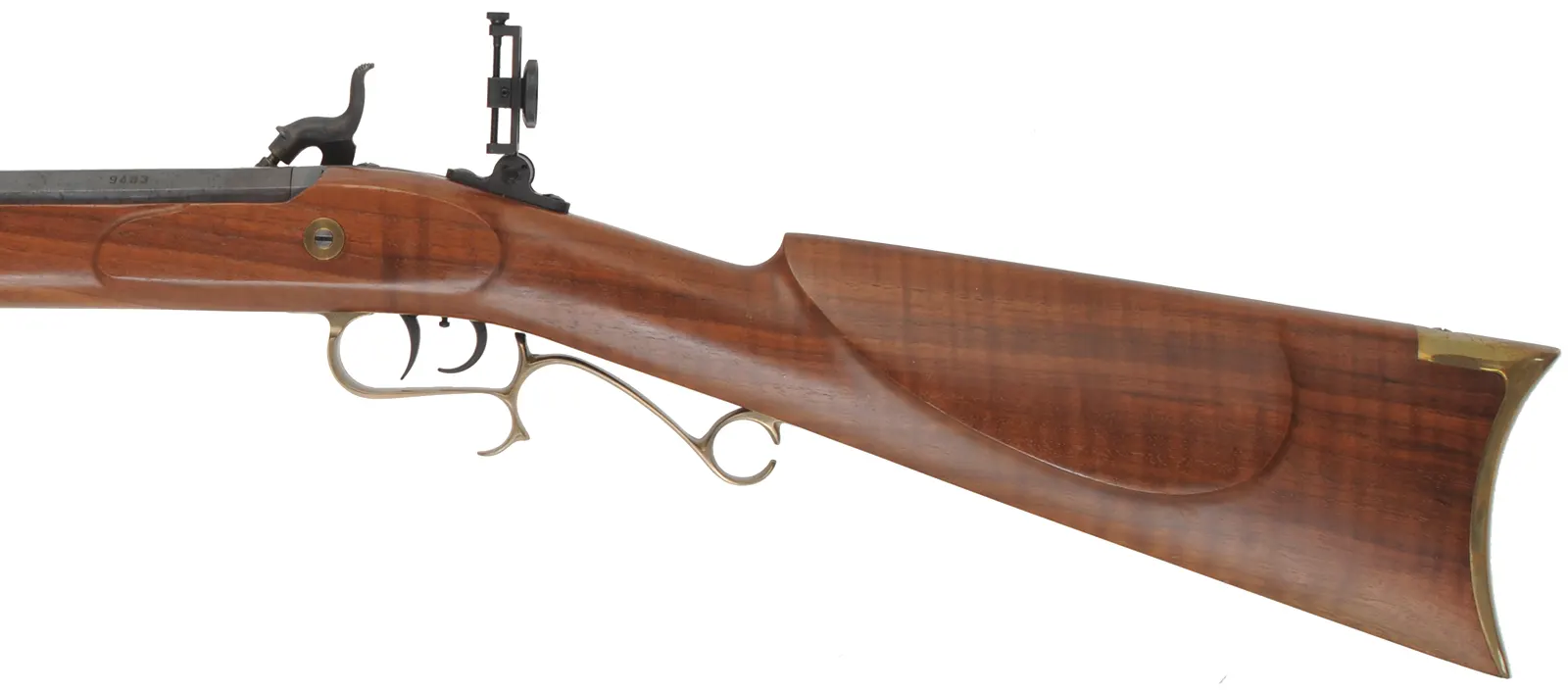 Thompson Center Hawken Rifle, 
.50 caliber, 28" barrel, 
percussion, figured walnut, brass trim, 
Vernier and globe sights, Lyman mold & handles, accessories,
used, by Thompson Center Arms