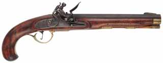 Kentucky Pistol,
.45 caliber, 9" barrel, 
L&R flintlock, maple, brass trim, used