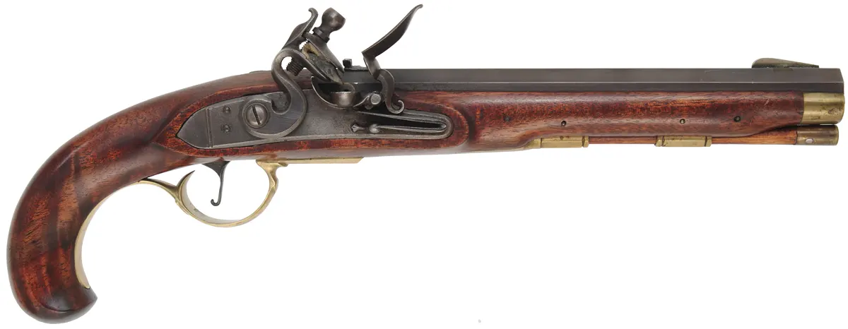 Kentucky Pistol,
.45 caliber, 9" barrel, 
L&R flintlock, maple, brass trim, used
