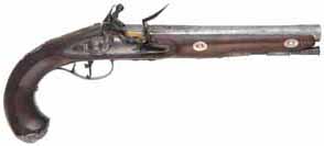Antique R. Wilson Holster Pistol,
.64 caliber smooth bore, 8-3/4" barrel,
flintlock, walnut, iron,
antique parts, restocked