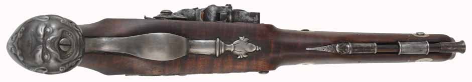 Antique R. Wilson Holster Pistol,
.64 caliber smooth bore, 8-3/4" barrel,
flintlock, walnut, iron,
antique parts, restocked