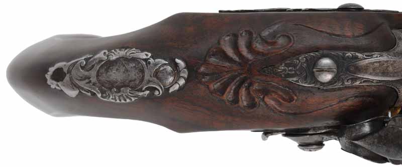 Antique R. Wilson Holster Pistol,
.64 caliber smooth bore, 8-3/4" barrel,
flintlock, walnut, iron,
antique parts, restocked