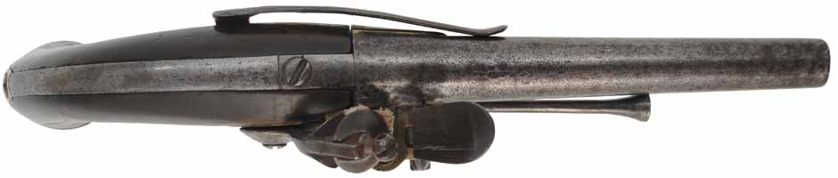 Antique 1777 French Officer's Pistol,
.69 caliber smoothbore, 7-1/2" barrel,
flintlock, walnut, brass, belt hook,
1782 production date