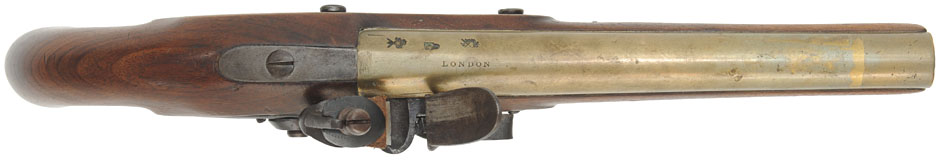 Antique Trade Pistol,
.58 caliber, 7-3/4" brass barrel,
flintlock, walnut, brass trim,
original flint lock marked Sharpe Antique Trade Pistol,
.58 caliber, 7-3/4" brass barrel,
flintlock, walnut, brass trim,
original flint lock marked Sharpe