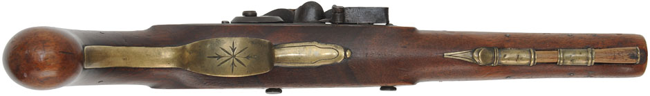 Antique Trade Pistol,
.58 caliber, 7-3/4" brass barrel,
flintlock, walnut, brass trim,
original flint lock marked Sharpe Antique Trade Pistol,
.58 caliber, 7-3/4" brass barrel,
flintlock, walnut, brass trim,
original flint lock marked Sharpe