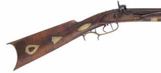 Antique Jamestown, North Carolina Rifle,
.32 caliber, 38" barrel,
percussion, maple, brass, nickel silver inlays,
marked Evan Johnson