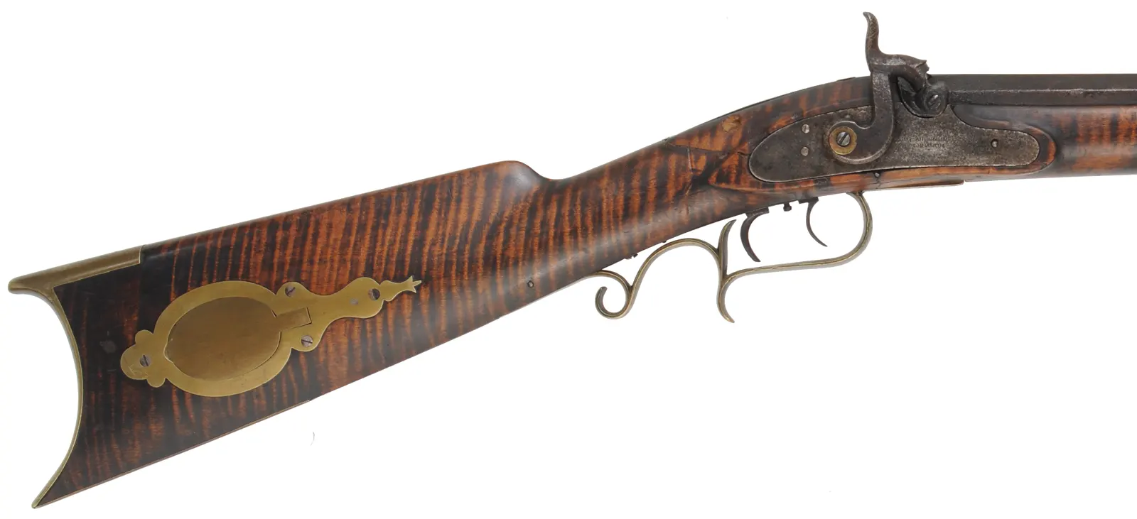 Antique Halfstock Rifle,
.36 caliber, 35-1/2" barrel,
percussion, maple, brass,
marked J.G. Aulenbach, Lebanon