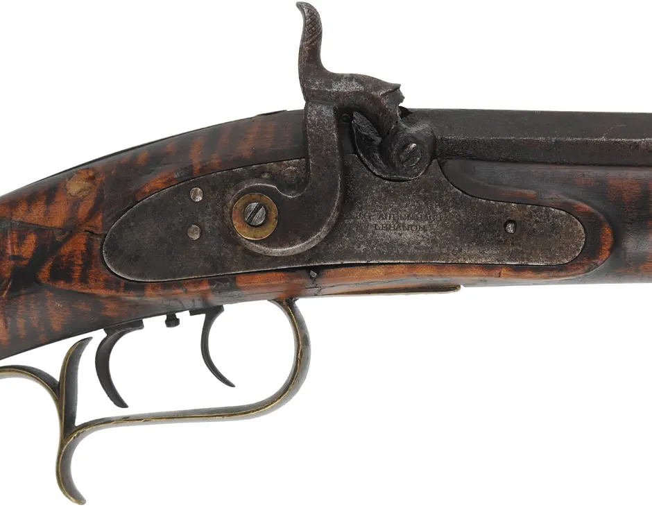 Antique Halfstock Rifle,
.36 caliber, 35-1/2" barrel,
percussion, maple, brass,
marked J.G. Aulenbach, Lebanon