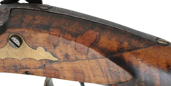 Antique Halfstock Rifle,
.36 caliber, 35-1/2" barrel,
percussion, maple, brass,
marked J.G. Aulenbach, Lebanon