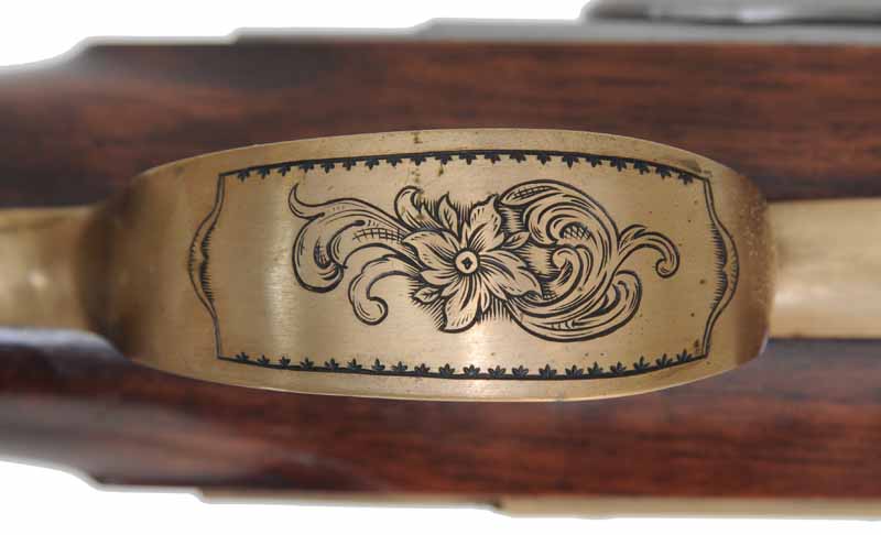 Fowling Gun,
20 gauge, 43" octagon-to-round barrel,
flintlock, walnut, engraved brass,
used, by R. W. Dietz Fowling Gun,
20 gauge, 43" octagon-to-round barrel,
flintlock, walnut, engraved brass,
used, by R. W. Dietz